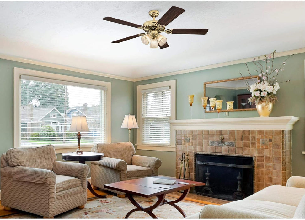 Westinghouse 7233800 Vintage Ceiling Fan with Light, 52 In., Polished Brass
