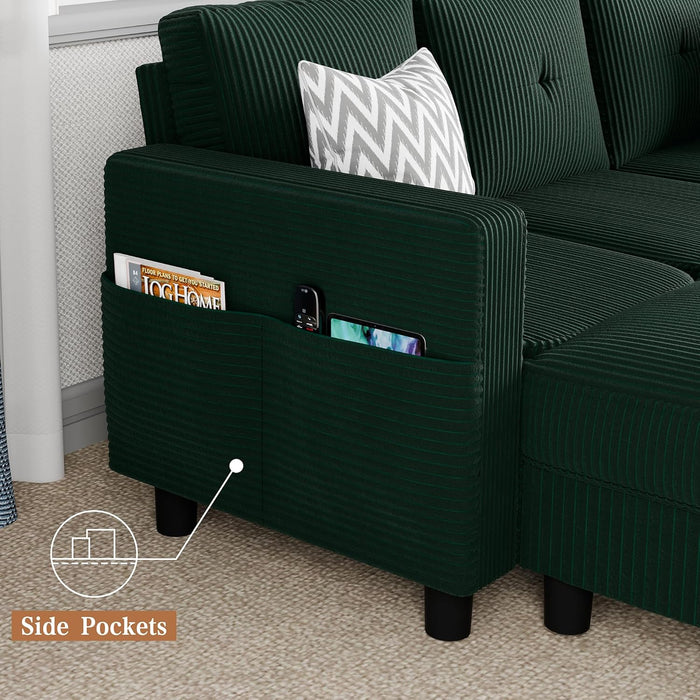 Green 76 Inches Upholstered Sectional Sofa Storage