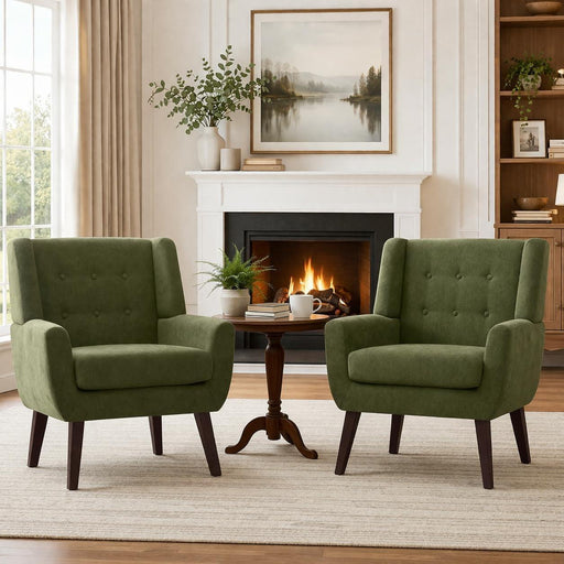 Green Upholstered Tufted Mid Century Armchair Collection
