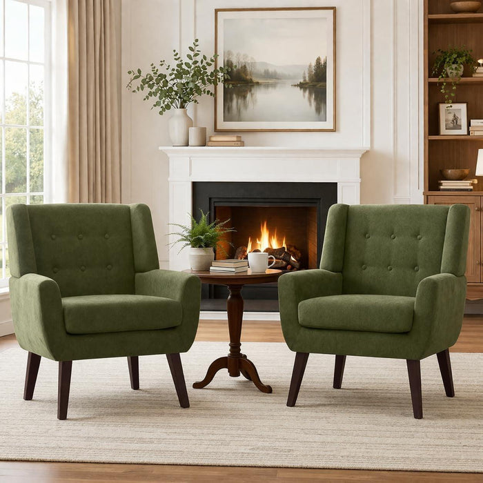 Green Upholstered Tufted Mid Century Armchair Collection