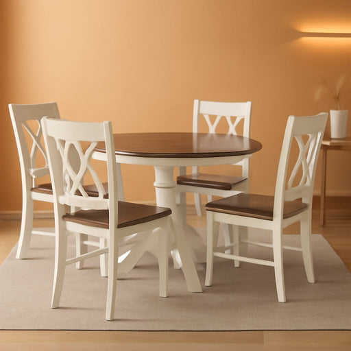 Shelby 5-Piece Traditional round Dining Table Set for 4, Distressed White