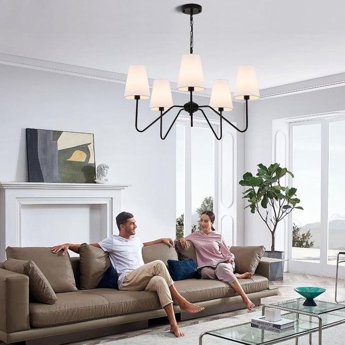 Chandeliers for Dining Room, Modern Pendant Light Fixture over Table with White Shade Classic Ceiling Hanging Lighting for Living Room Hallway Bedroom, 5-Arm, 30" Dia, Height Adjustable