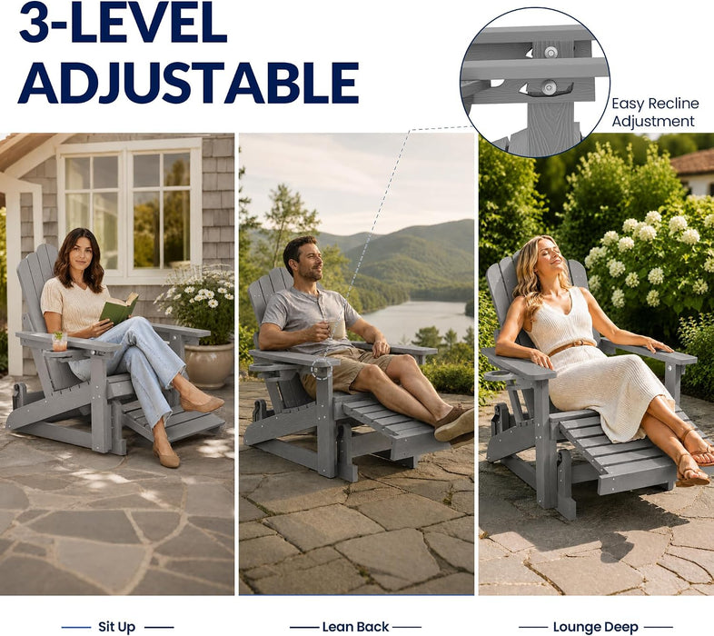 Adirondack Glider Chairs Set of 2,With Retractable Ottoman,Adjustable Back