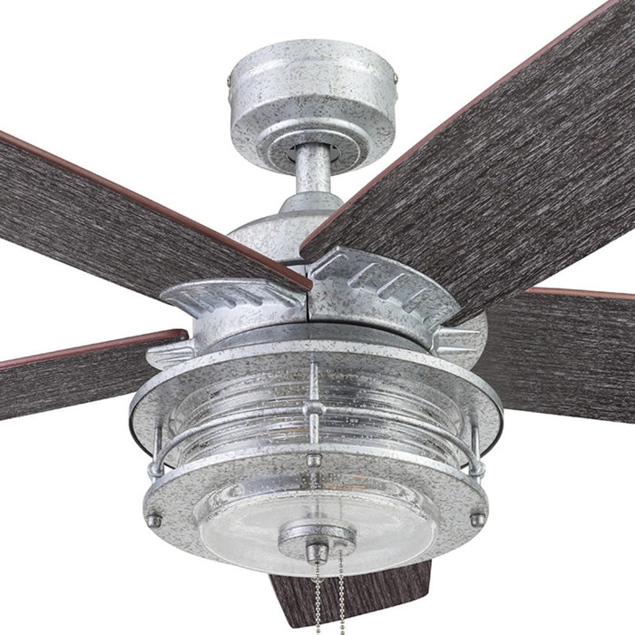 Ceiling Fans Foxhaven Farmhouse 52 Inch Ceiling Fan with Light, Outdoor Fan/Indoor Dual-Mount LED Ceiling Fan, 5 Blades, Ebony and Silver Oak Blade Finish Options, Galvanized (51631-01)
