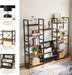 Triple 5 Tier Bookshelf with 11 Open Display Shelves and 3 Fabric Bags, Book Shelves with Metal Frame for Home Office, Bedroom, Rustic Brown