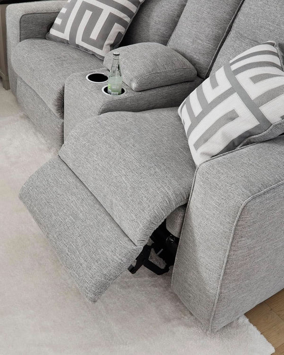 Biscoe Casual UV Resistant Power Reclining Sofa with Adjustable Headrest and USB Ports, Light Gray