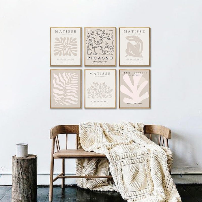 Laywhq Henri Matisse Wall Art Abstract Flower Canvas Wall Decor Neutral Gray Beige Picasso Line Mid Century Aesthetic Paintings Prints Posters for Bedroom Living Room Gallery Set of 6 8X10In Unframed