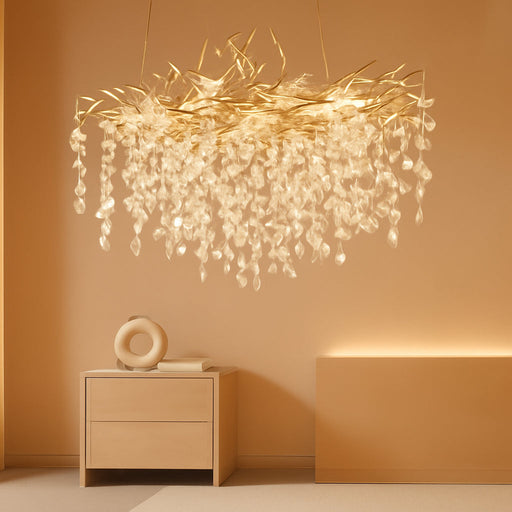 31.5" Tree Branch Chandelier 10-Light Gold Crystal Chandelier