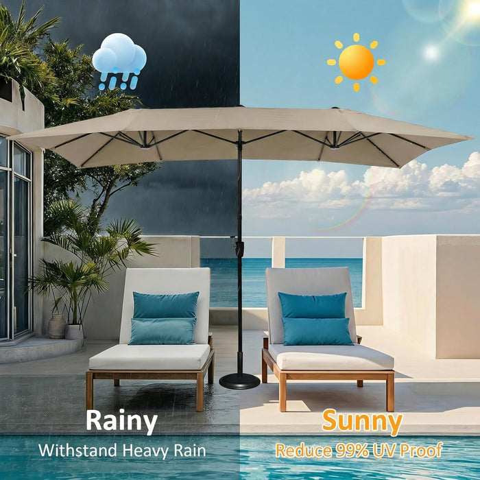 15×15Ft Outdoor Patio Umbrella, Double Sided Market Rectangle Umbrella with Crank Handle, Large Sun Shade for outside Deck, Backyard, Garden