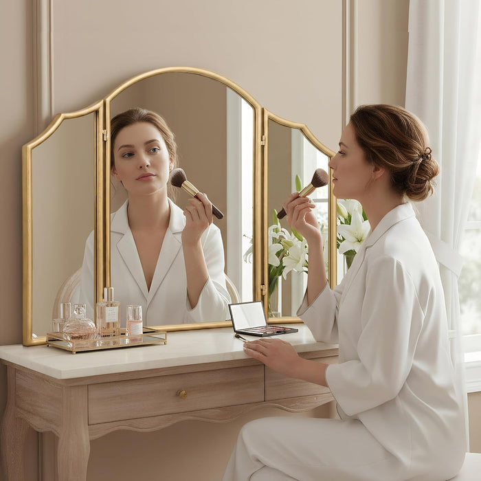 Gold Scalloped Vanity Mirror: 36"X24" Three Sided Dresser Miror