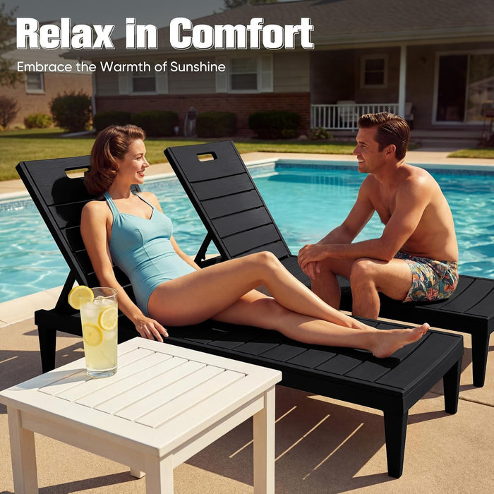 Outdoor Chaise Lounge Chair Set of 2, Waterproof PP Lounge Chairs