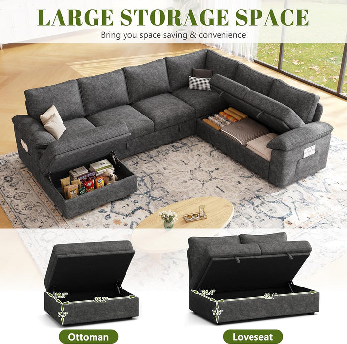 108 Inch Modular Sectional Sleeper Sofa CharcoalGrey