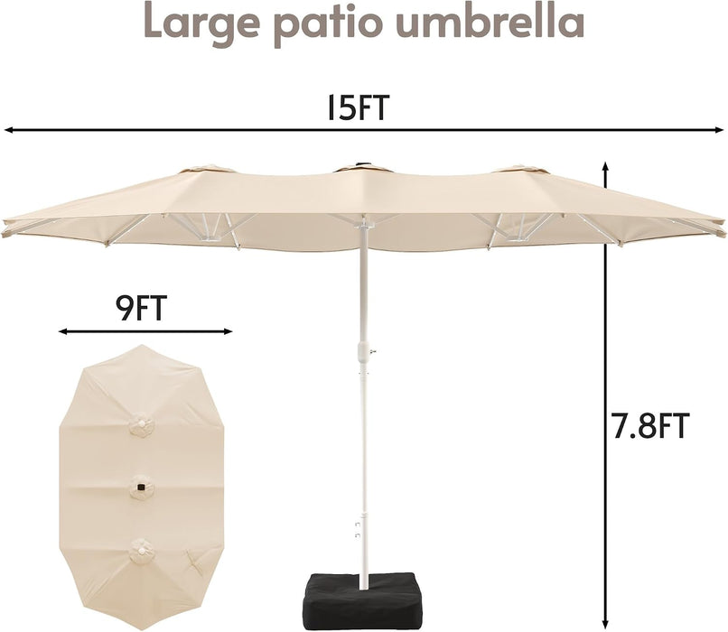 15Ft Large Rectangular Outdoor Umbrella with Base,Champagne