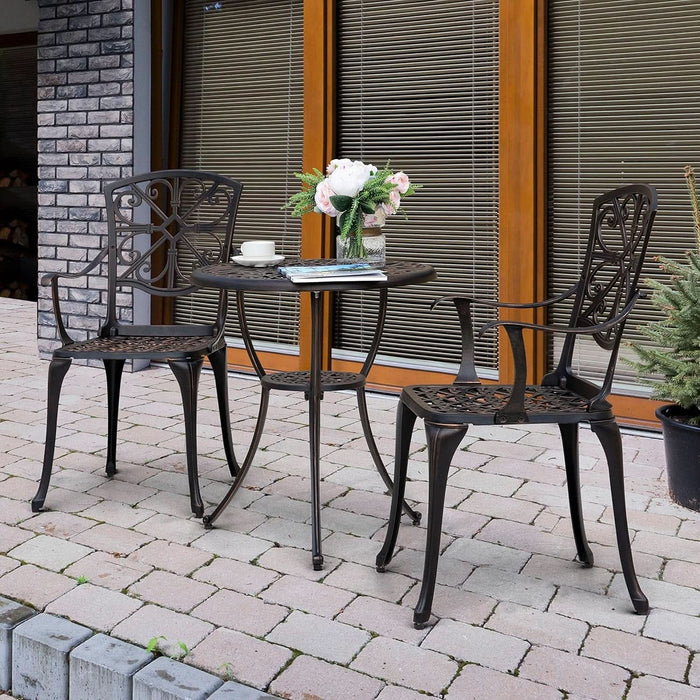 balcony patio set 3pc umbrella Black Bistro Set Umbrella Hole Cast Aluminum Outdoor Patio