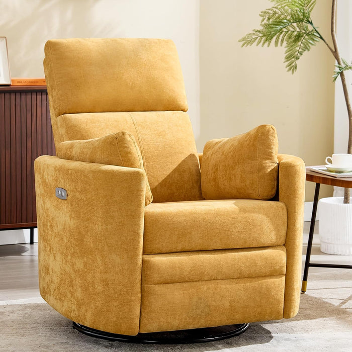 Power Recliner Nursery Swivel Rocking Glider Chair with USB Port,Upholstered Electric Nursing Recliner Rocker Chair for Adults with 2 Pillows for Bedroom Nursery Living Room(Yellow,Power-Driven)