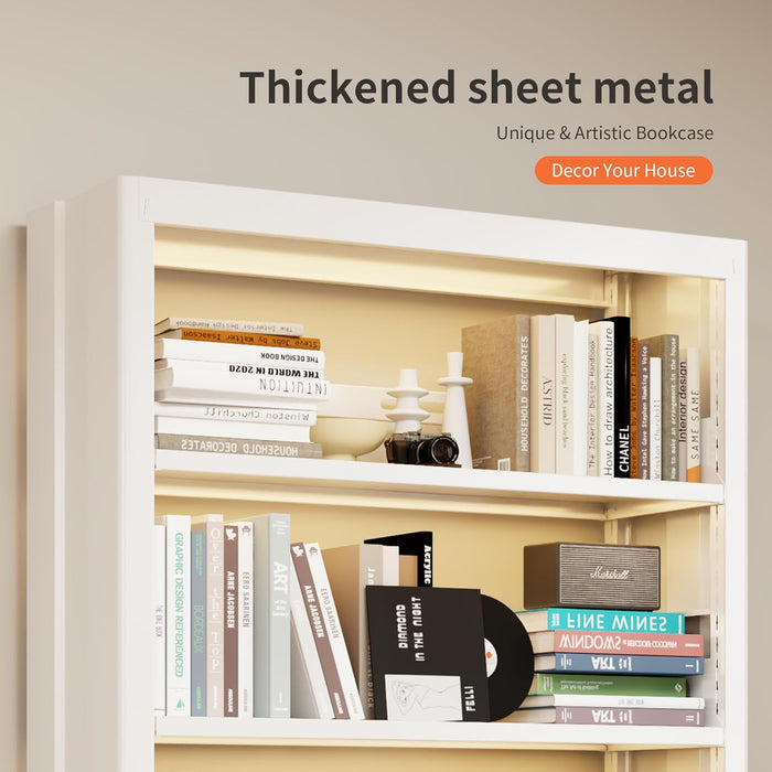 Industrial Five Tier Metal Bookcase Adjustable Shelves
