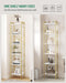 Bookshelf, Book Shelf, Industrial Bookcase with 2 Hooks, Coner Shelf Storage Organizer for Home Office, Living Room, Bedroom, Kitchen, 6-Tier White-Gold BC10713G