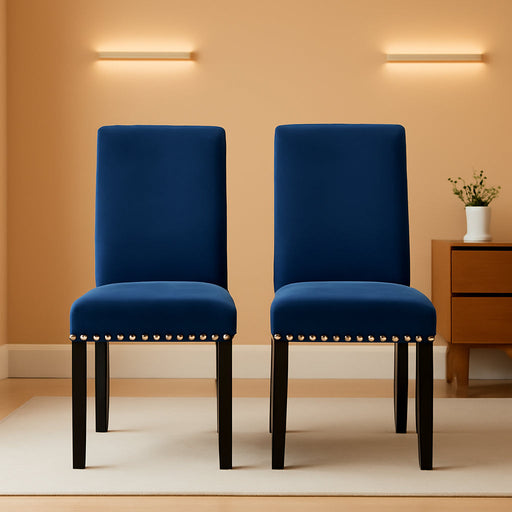Dining Chair Upholstered Fabric Dining Chairs with Copper Nails,Set of 4,Blue