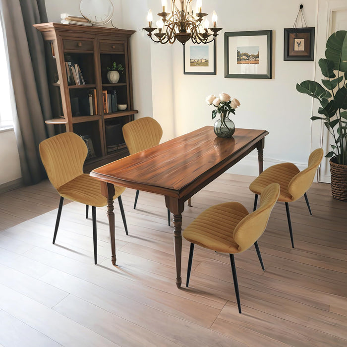 Mid Century Modern Dining Chairs Set of 2, Upholstered Kitchen Dining Room Chairs, Velvet Comfortable Dining Chair with Metal Legs, for Kitchen, Dining, Living Room, Yellowish Brown