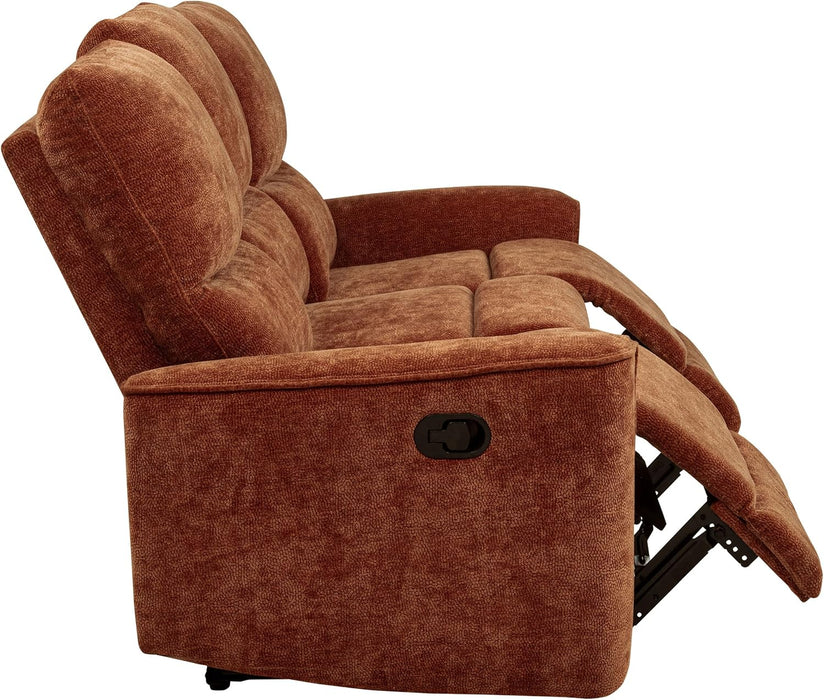 Home Furnishings - Navarro - Wood and Metal - Reclining Sofa with Channel-Tufted Backrest, Foam Padding, Attached Cushions and Manual Recline - Living Room - Burnt Orange - 609574