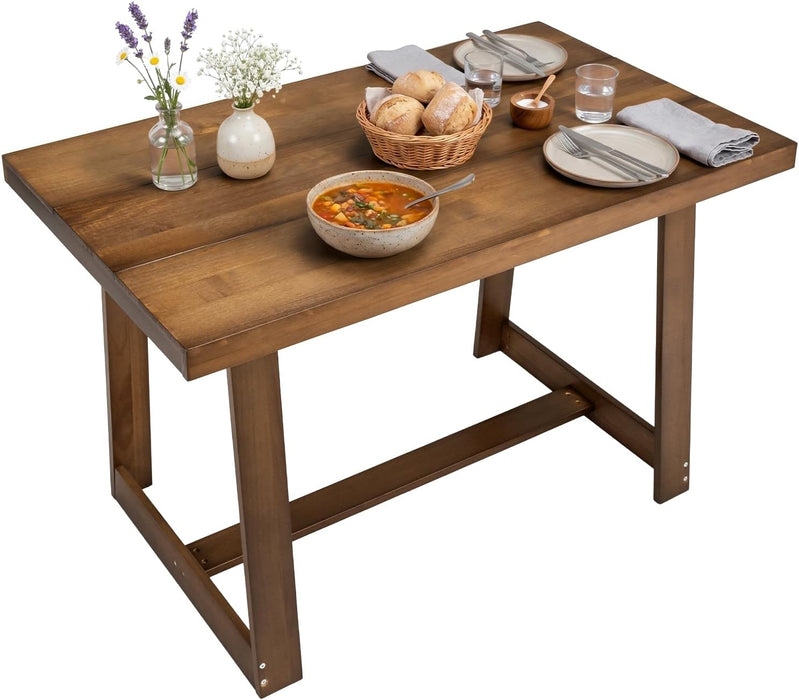 Solid Pine Farmhouse Dining Table WalnutFinish 48Inch