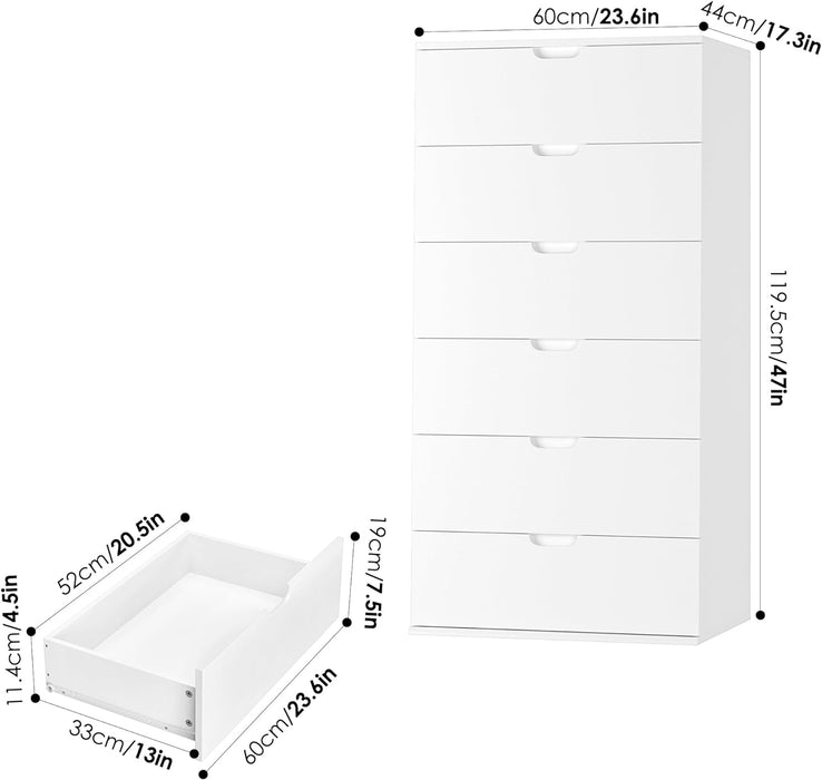 White Dresser with 6 Large Drawers