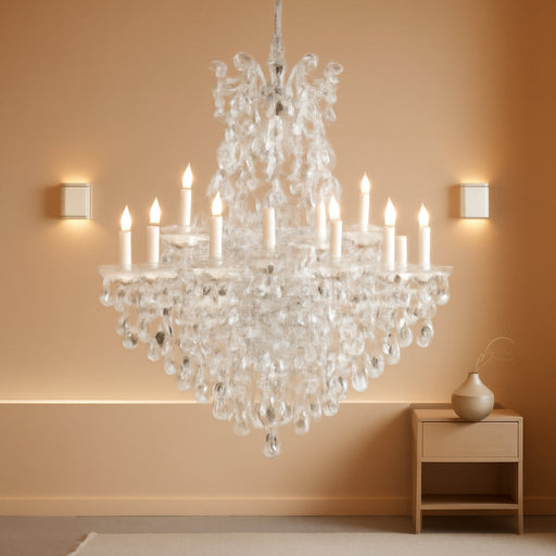 Large Silver Modern Crystal Chandelier Light Fixtures - 24 Lights, Maria Theresa Crystal Pendant Light Foyer Chandelier Fixtures for Staircase Hallway Living Room Entryway