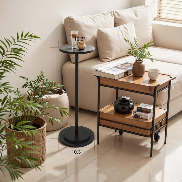 Premium Stone round Drink Table,Heavy Duty Engineered Marble Base Top Coffee Table,Cocktail Accent End Table for Living Room, Weighted Base Small Accent Side Table for Bedroom, Corners,Black