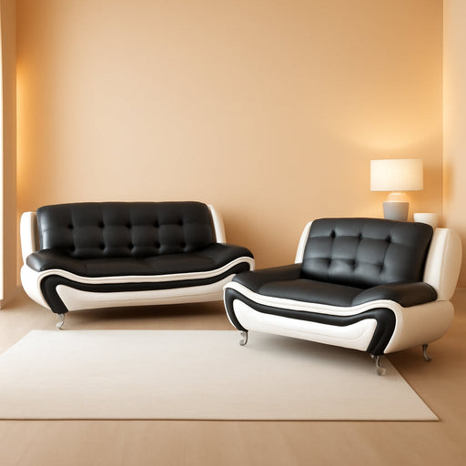 Living Room Sofa Set Leather Couch and Loveseat for Living Room, Living Room Couch Set, Sofa for Bedroom, Apartment, Living Room Furniture Sets (Black&White, Sofa+Loveseat)