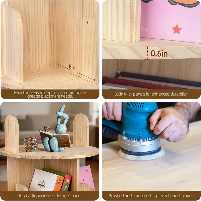 Rotating Solid Pinewood Five Tier Corner Bookshelf