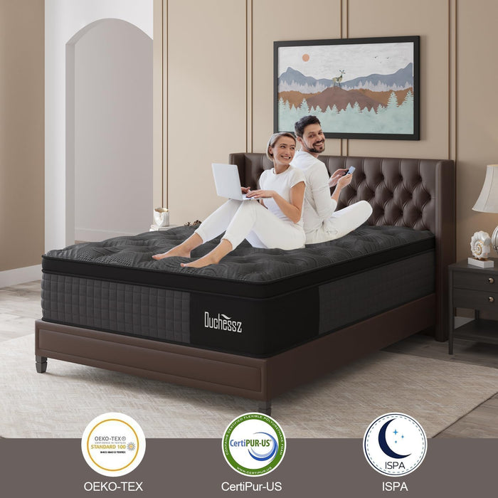 Queen Mattress, 12 Inch Hybrid Mattresses Black with Gel Memory Foam and Individually Pocket Innerspring Medium Firm for Motion Isolation, Edge Support, 100 Night Trial