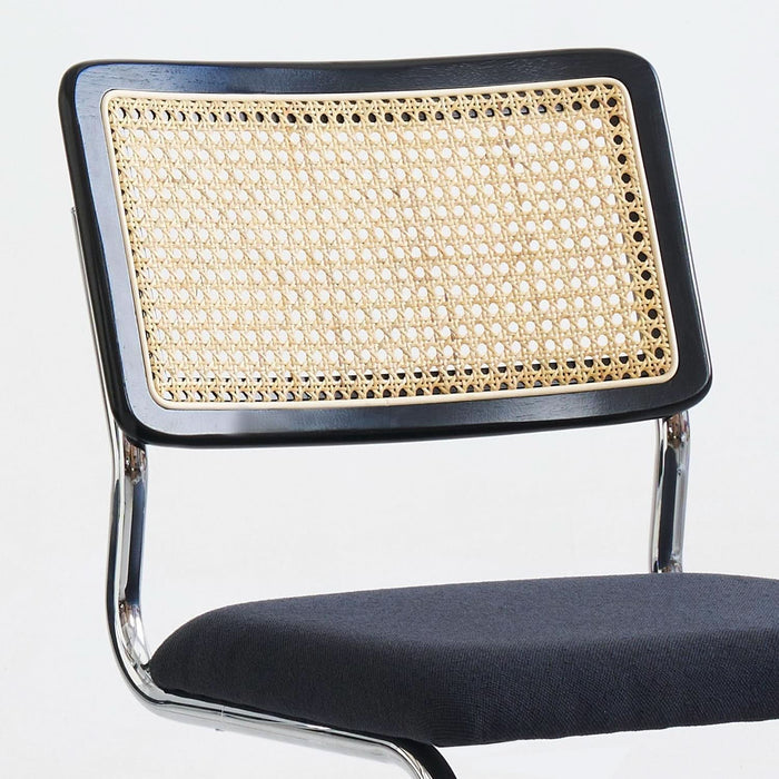 Black Chrome Rattan Dining Chairs Set of 4,Wooden Mid-Century Modern Kitchen Chairs, Mesh Back Cane Dining Room Chair, Cesca Design Chairs with Metal Chrome Legs