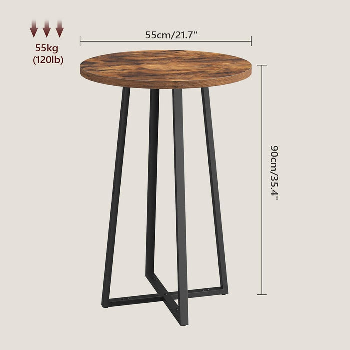 Bar Table, 35.4" Tall Pub Cocktail Table, Bar Height for Kitchen, with Cross Base, Easy to Assemble, for Bar, Pub, Bistro, Cafe, Rustic Brown and Black （Only Table）