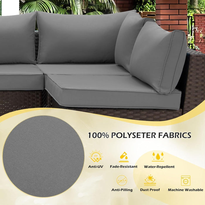 Outdoor Replacement Cushions for Patio Furniture,Water-Repellent Sofa Cushion for 6-Seat Rattan Wicker Sectional Patio Conversation Sets,14-Piece Cushions Set for Outdoor Couch-Gray