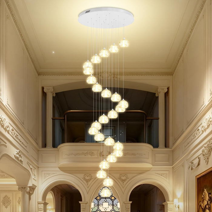 Crystal Ball Chandelier for High Ceiling Modern Glam Crystal Chandelier Lighting for Foyer Enterway Long Staircase 25 Light Silver