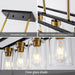 6 Lights Modern Dining Room Light Fixtures over Table Black & Brushed Brass Gold Farmhouse Chandelier Rectangular Pendent Lighting for Kitchen with Glass Shade Long Linear Industry Hanging Light
