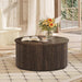 round Coffee Table, Fluted Woodern Center Table with Storage, Mid-Century Modern Cocktail Tables for Small Space, Living Room, Bedroom (31.5 Inch, Dark Walnut)
