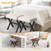 Ottoman Foot Stool Vanity Stool, Square Linen X-Leg Foot Rest Ottoman Makeup Stool, Small Stool Chair for Vanity, Modern Padded Vanity Seat for Makeup Room, Living Room, Bathroom, Linen Color