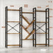 Triple 4 Tier Book Shelf, Large Wooden Bookcase with 14 Open Display Shelf, Modern Bookshelf Metal Frame Furniture for Living Room Bedroom Home Office Brown