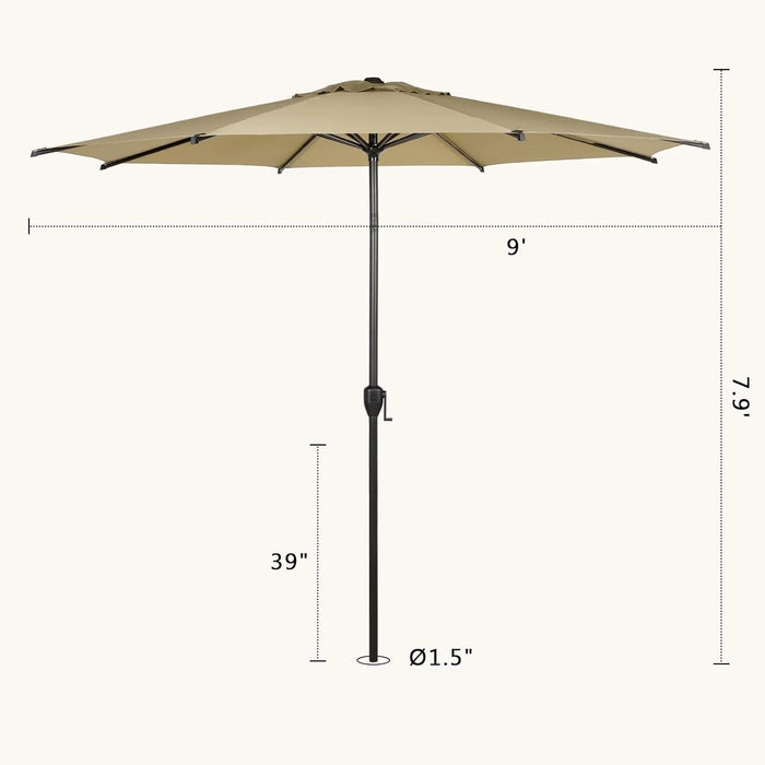 9Ft Outdoor Patio Umbrella W/ Push Button Tilt and Crank, 8 Ribs, Brown