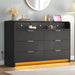 53'' Wide 9 Drawer Dresser for Bedroom, Wood TV Stand Dresser with Power Outlets & LED Light, Chest of Drawers Closet Store Organizer for Living Room, Hallway, Black