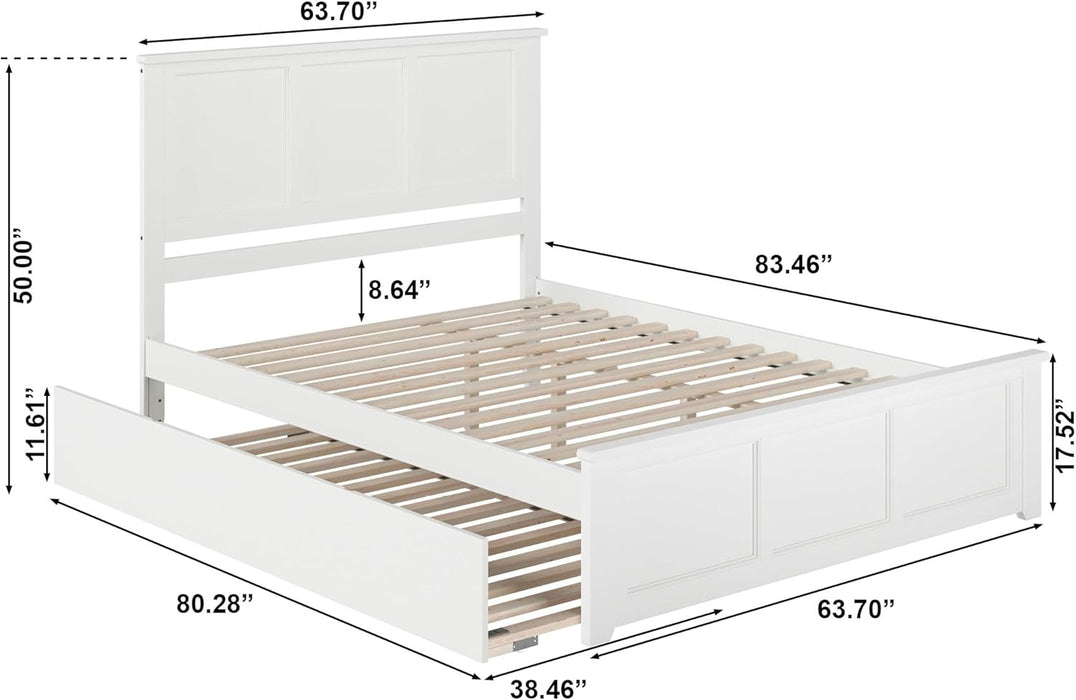 , Madison Queen Platform Bed with Matching Footboard & Twin XL Trundle, White