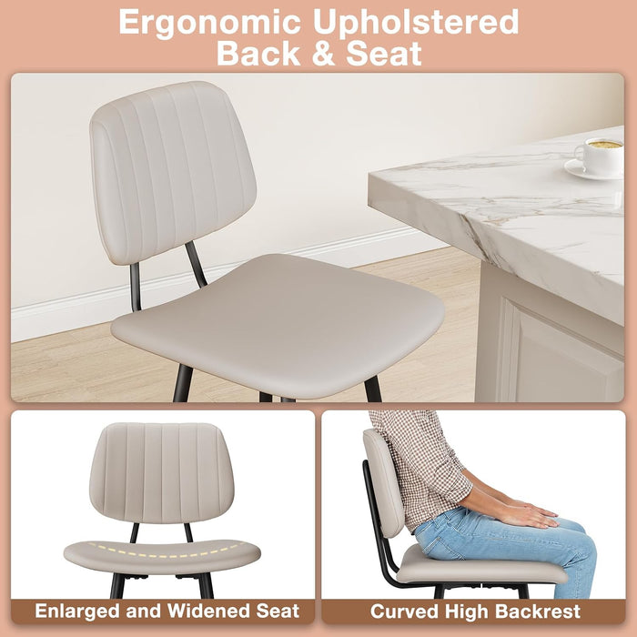 24-Inch Leather Bar Stools Set of 2 with High Backrest, Beige