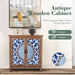 Accent Storage Cabinet with 2 Doors, Wood Distressed Porcelain Front Buffet Sideboard Storage Cabinets Display Cabinet for Living Room Entryway Kitchen, Wood and Blue