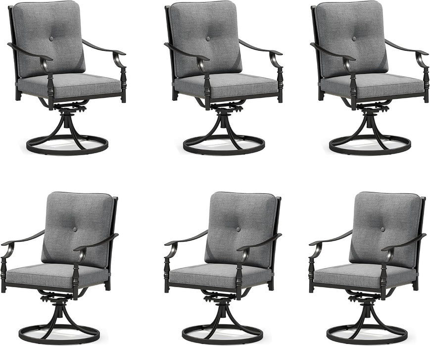 Patio Swivel Chairs, Metal Armchairs W/Cushions, 6PCS