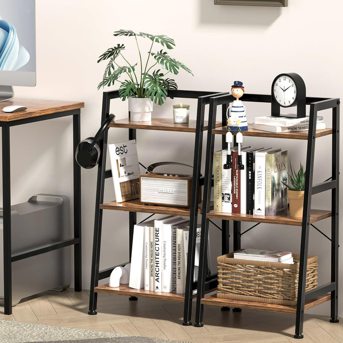 Three Tier Industrial Bookcase Rustic Brown Finish