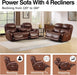 Brown Power Top Grain Leather Recliner Sofa Loveseat Set with USB Port, Genuine Leather Living Room Recliner Furniture Sofa Set, Reclining Couch Loveseat with Cup Holders.