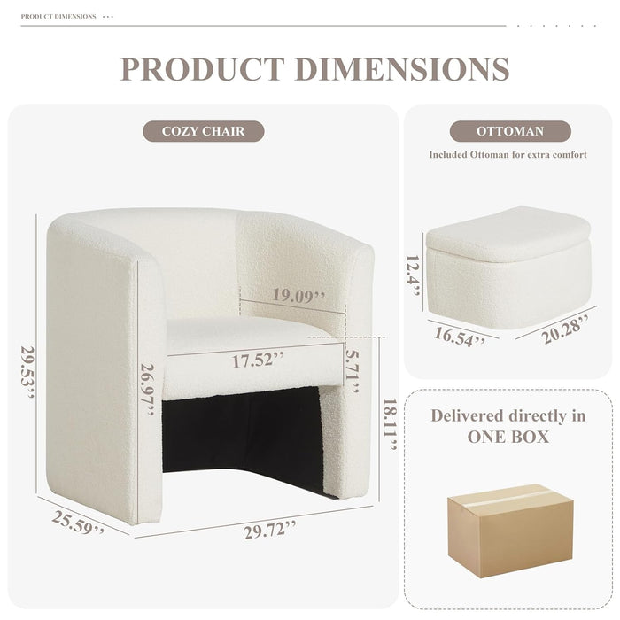 Cream PlushSherpa Barrel Armchair With Storage Ottoman