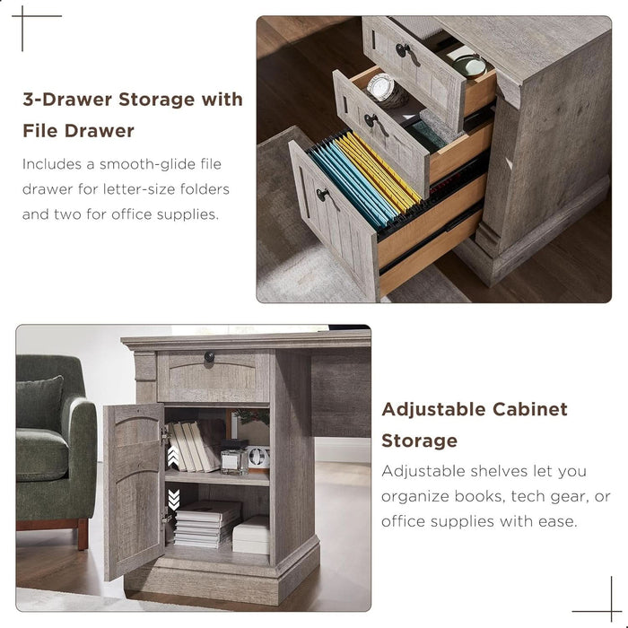 60-Inch L-Shaped Desk With Hutch LightRusticOakFinish