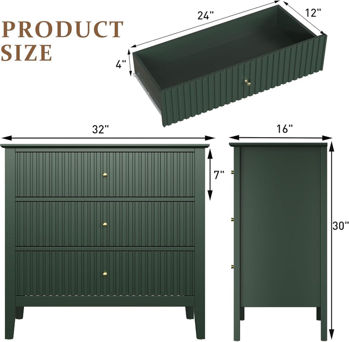 Dark Green Fluted ChestOfDrawers ThirtyTwoInchWide Sturdy